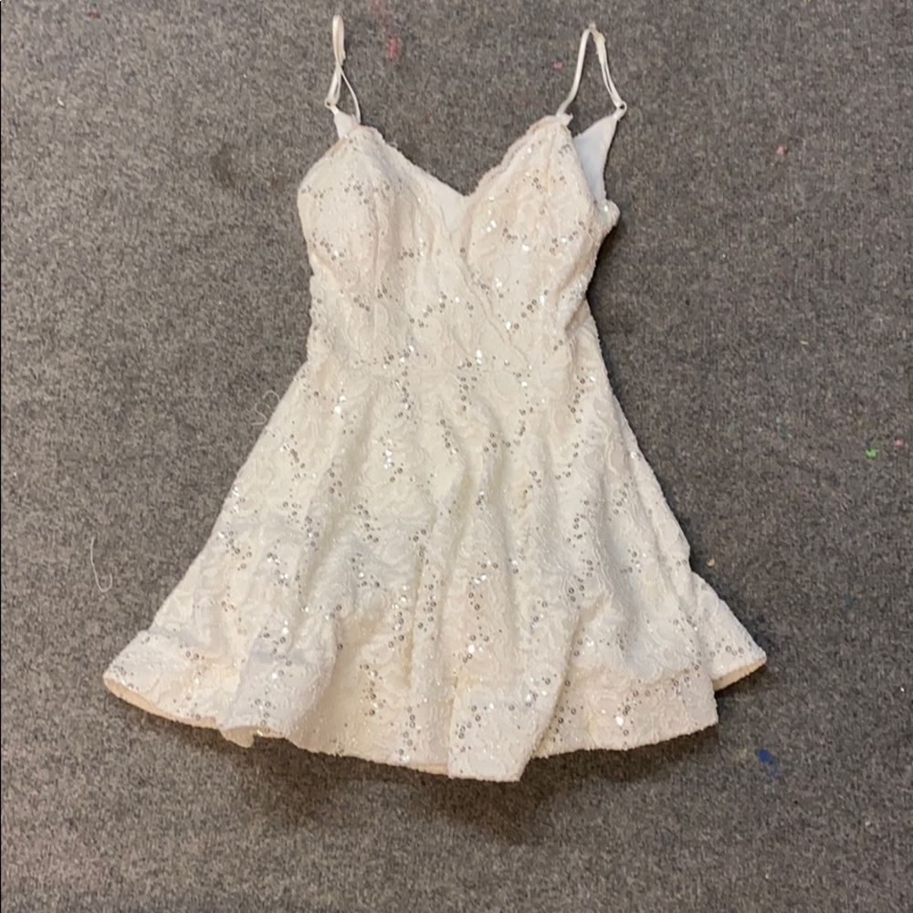 Formal White Dress with Silver sequins